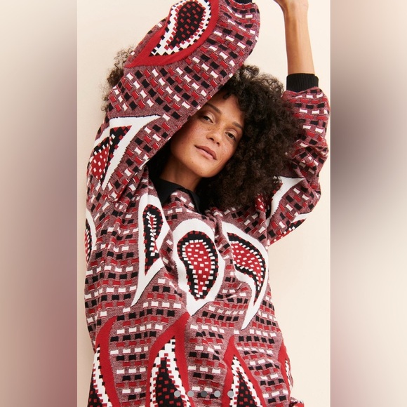 Anthropologie  - French Mauve Red and Black Paisley Sweater - Picture 3 of 5